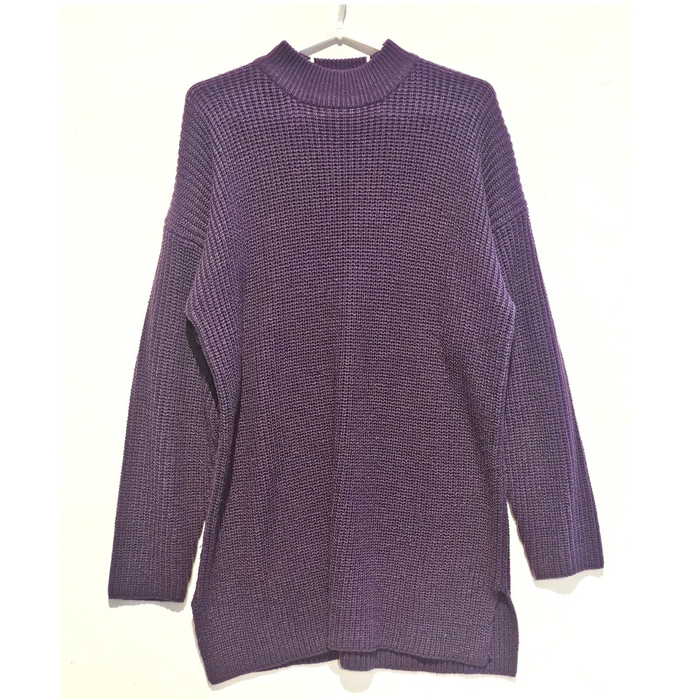 Vintage Forenza Women Purple Mock Neck Waffle Knit Sweater Top Size L